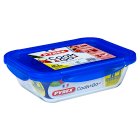 Pyrex Cook & Go Glass Rectangular Dish with Plastic Lid, 1.7L, Clear