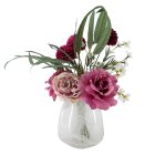 Curate Faux Floral Dusty Rose Posy in White Swirl Glass Vase, 48cm Height