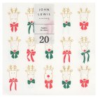 JL Gold Reindeer Bow Napkin 33cm 20 pack 3ply