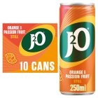 J2O 10 x 250ml Orange & Passion Fruit Still Soft Drink Cans