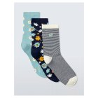 NAVY DITSY & STRIPE ANKLE HIGH SOCKS 3 PK